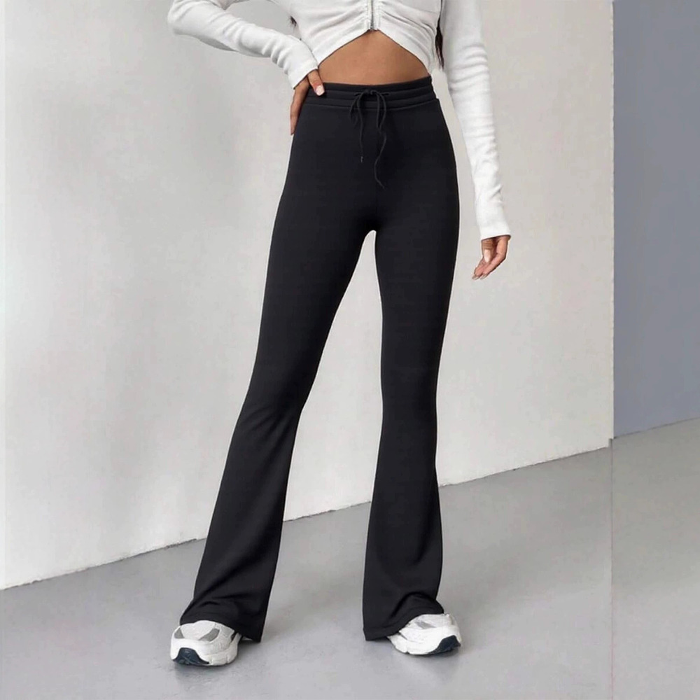 Zara Fall Winter High Waist Flared Pants Tie Waist Shaping Casual Slim